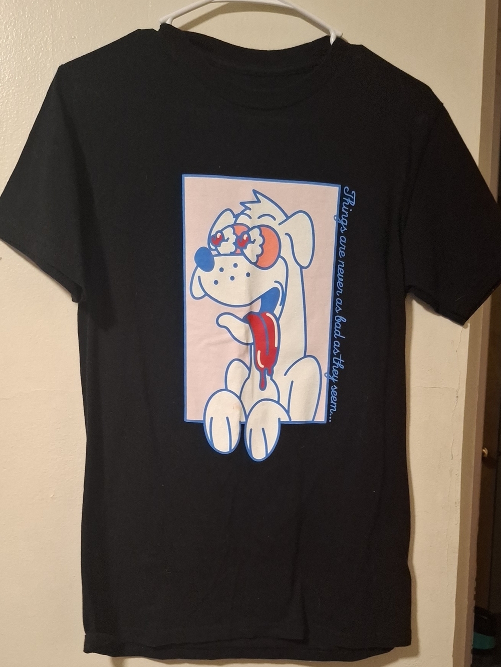 Black Short-Sleeve Graphic Tee with Cartoon Dog